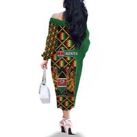 Kenya Family Matching Off The Shoulder Long Sleeve Dress and Hawaiian Shirt Coat Of Arms Kente Pattern - Wonder Print Shop