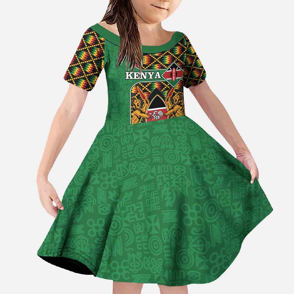 Kenya Family Matching Off Shoulder Maxi Dress and Hawaiian Shirt Coat Of Arms Kente Pattern - Wonder Print Shop