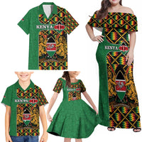 Kenya Family Matching Off Shoulder Maxi Dress and Hawaiian Shirt Coat Of Arms Kente Pattern - Wonder Print Shop