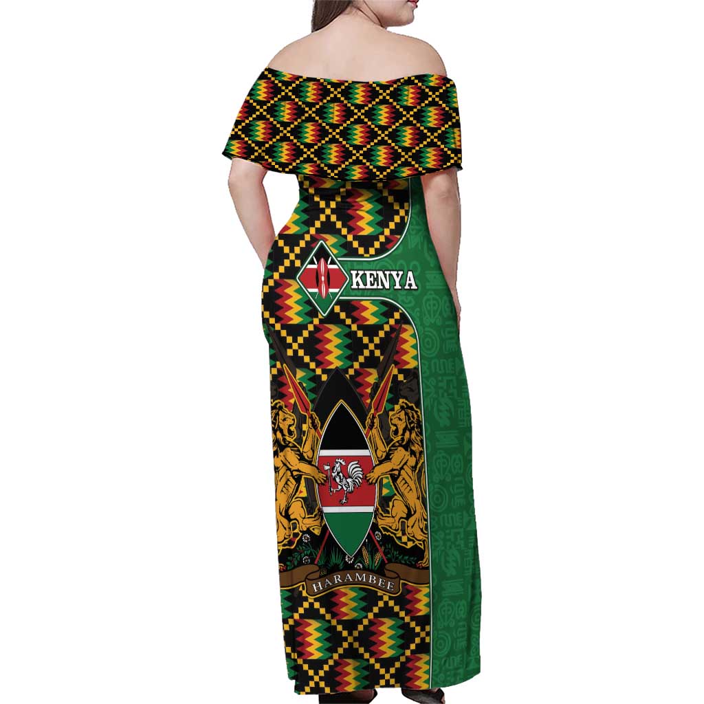 Kenya Family Matching Off Shoulder Maxi Dress and Hawaiian Shirt Coat Of Arms Kente Pattern - Wonder Print Shop