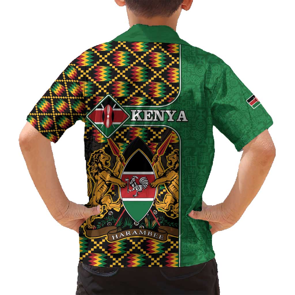 Kenya Family Matching Off Shoulder Short Dress and Hawaiian Shirt Coat Of Arms Kente Pattern - Wonder Print Shop