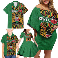 Kenya Family Matching Off Shoulder Short Dress and Hawaiian Shirt Coat Of Arms Kente Pattern - Wonder Print Shop