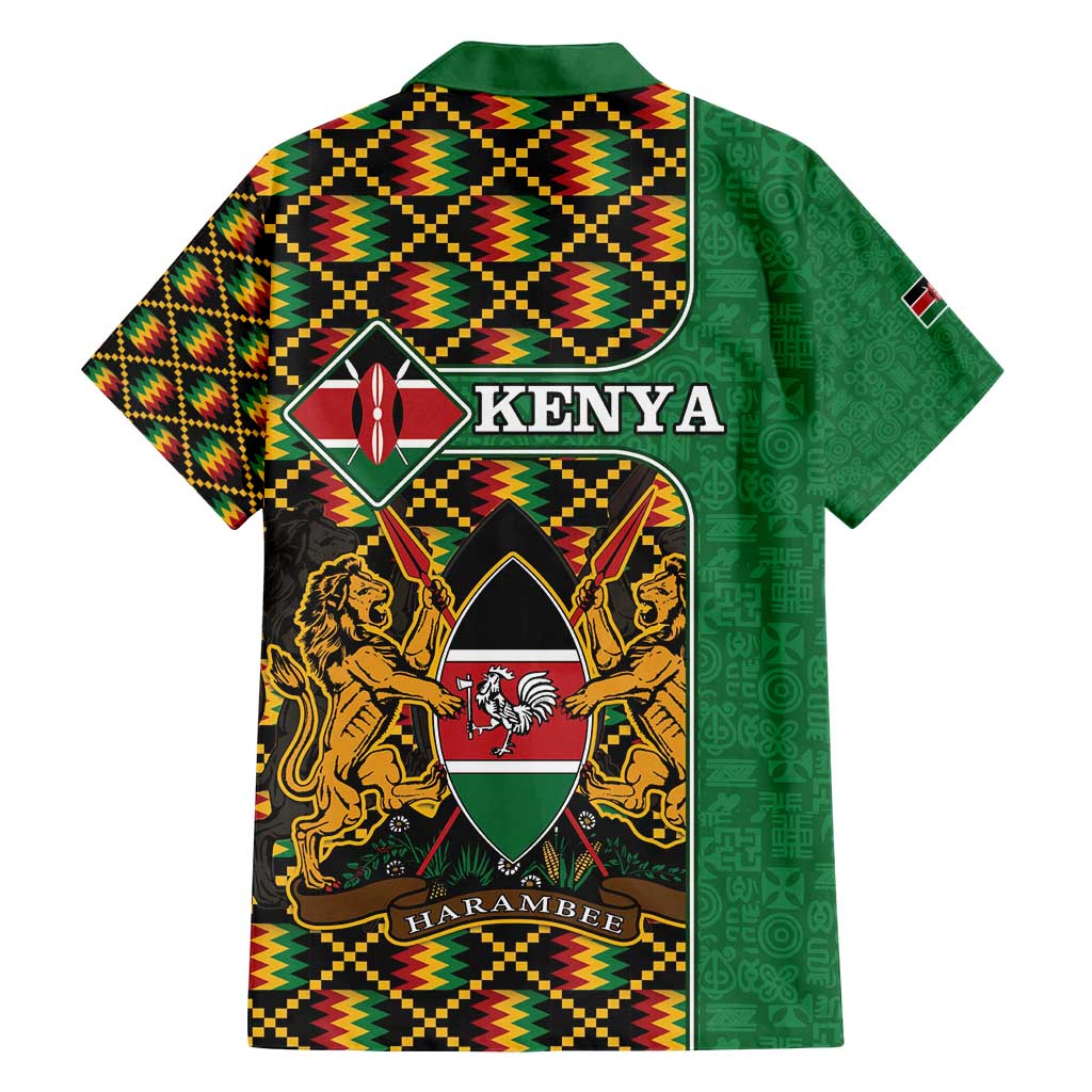 Kenya Family Matching Off Shoulder Short Dress and Hawaiian Shirt Coat Of Arms Kente Pattern - Wonder Print Shop