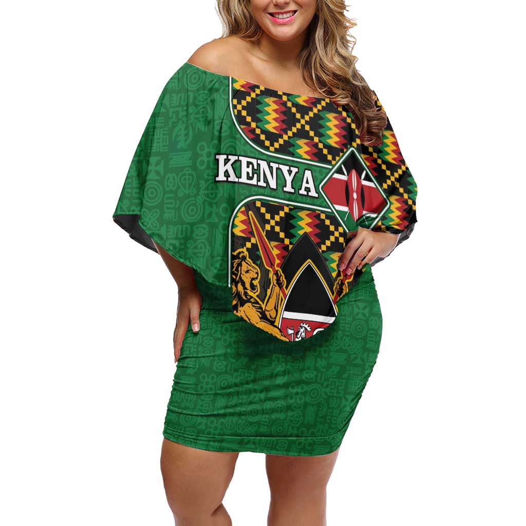 Kenya Family Matching Off Shoulder Short Dress and Hawaiian Shirt Coat Of Arms Kente Pattern - Wonder Print Shop