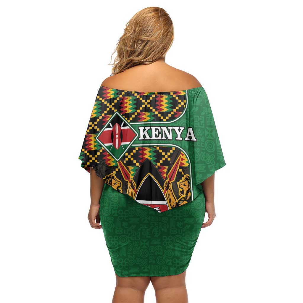 Kenya Family Matching Off Shoulder Short Dress and Hawaiian Shirt Coat Of Arms Kente Pattern - Wonder Print Shop