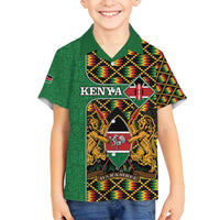 Kenya Family Matching Off Shoulder Short Dress and Hawaiian Shirt Coat Of Arms Kente Pattern - Wonder Print Shop
