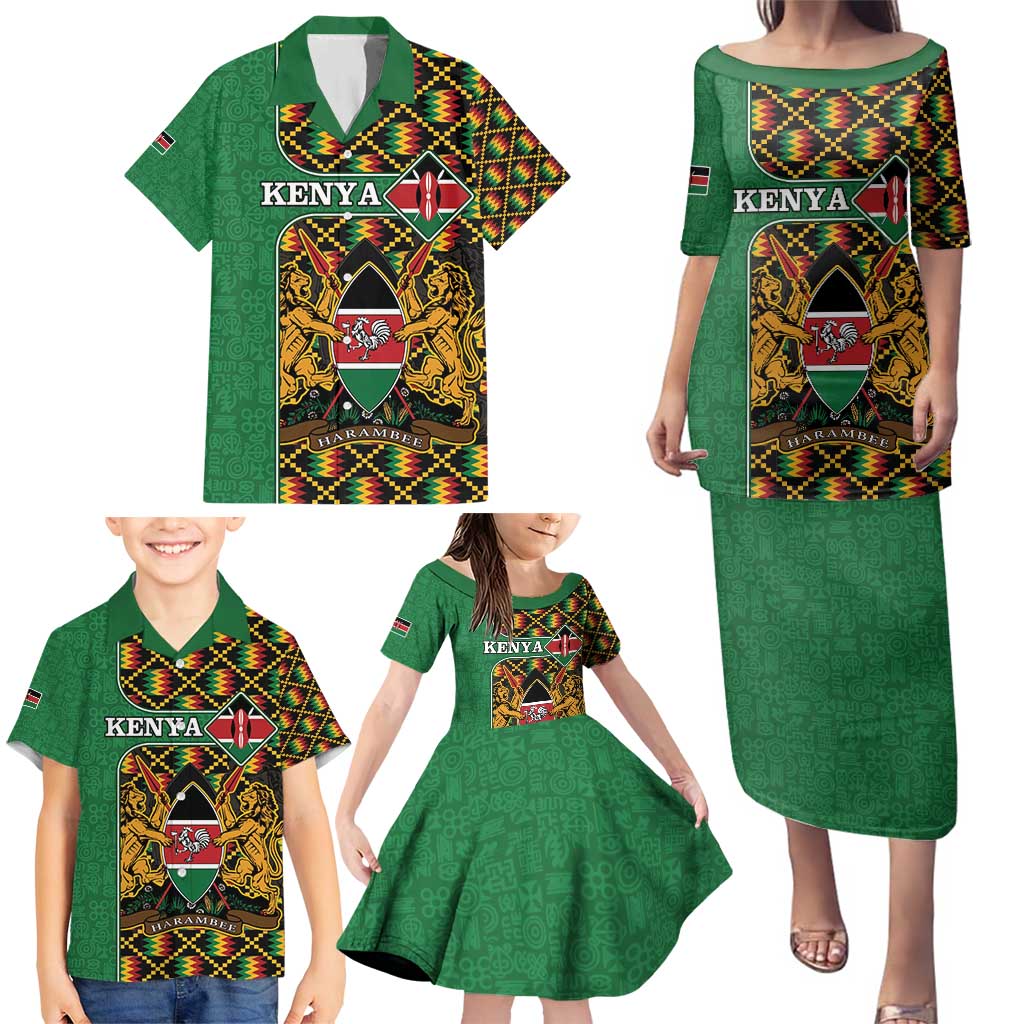 Kenya Family Matching Puletasi and Hawaiian Shirt Coat Of Arms Kente Pattern - Wonder Print Shop
