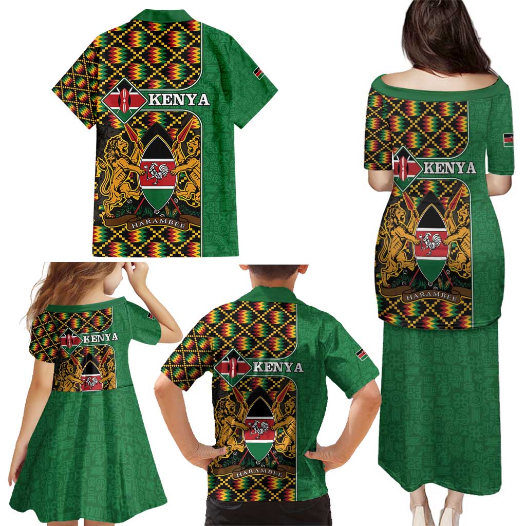 Kenya Family Matching Puletasi and Hawaiian Shirt Coat Of Arms Kente Pattern - Wonder Print Shop