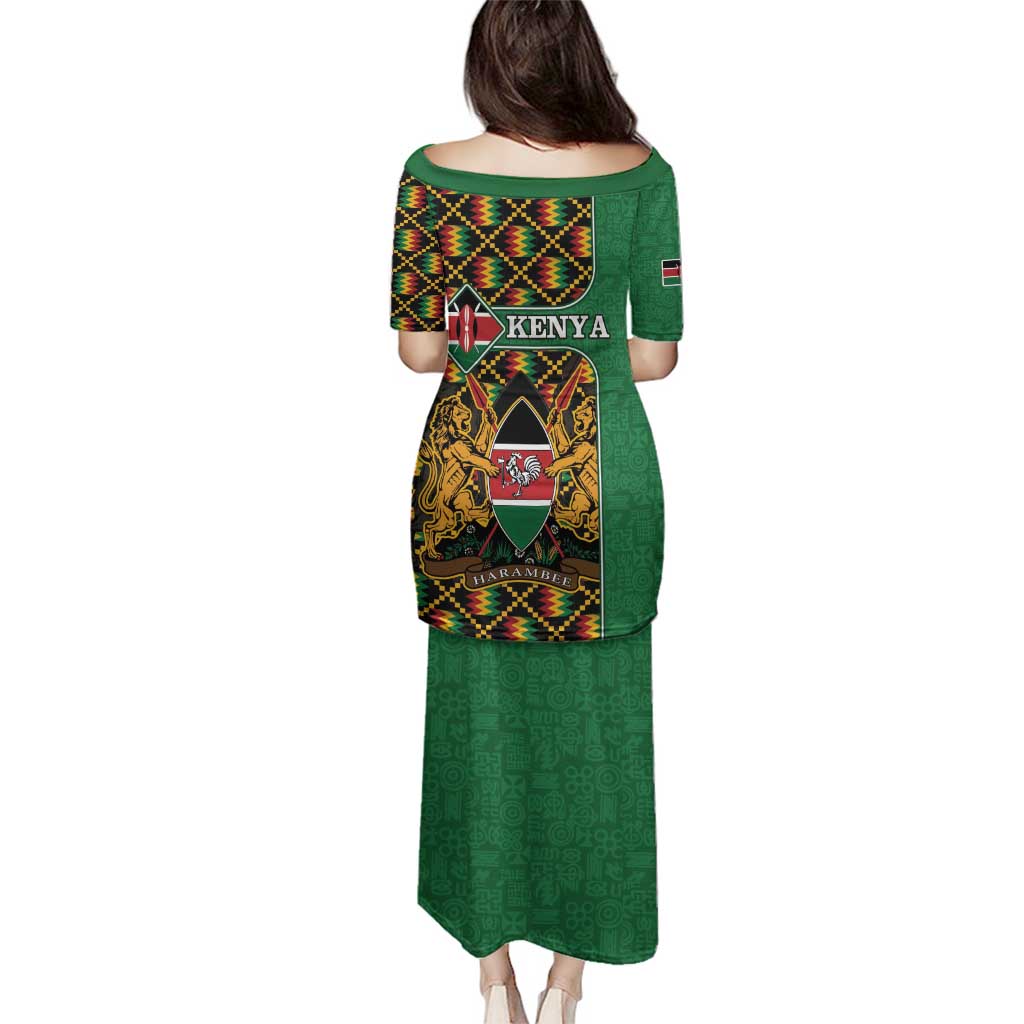 Kenya Family Matching Puletasi and Hawaiian Shirt Coat Of Arms Kente Pattern - Wonder Print Shop