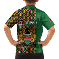 Kenya Family Matching Short Sleeve Bodycon Dress and Hawaiian Shirt Coat Of Arms Kente Pattern - Wonder Print Shop