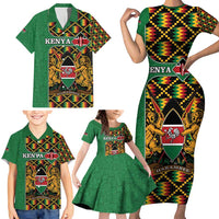 Kenya Family Matching Short Sleeve Bodycon Dress and Hawaiian Shirt Coat Of Arms Kente Pattern - Wonder Print Shop