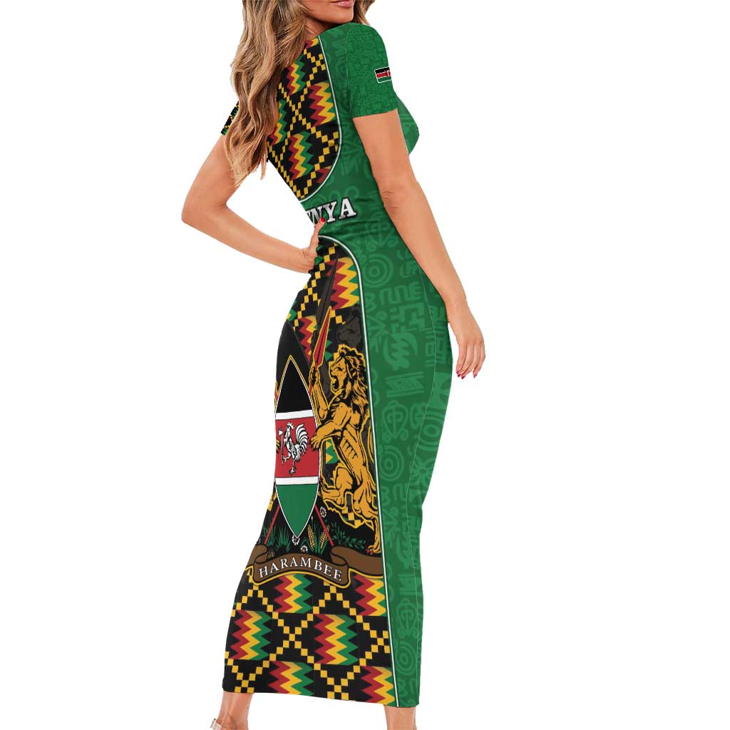 Kenya Family Matching Short Sleeve Bodycon Dress and Hawaiian Shirt Coat Of Arms Kente Pattern - Wonder Print Shop