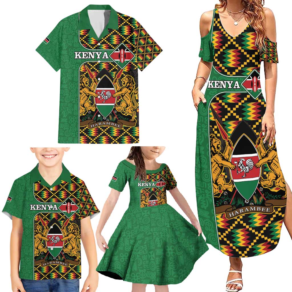 Kenya Family Matching Summer Maxi Dress and Hawaiian Shirt Coat Of Arms Kente Pattern - Wonder Print Shop