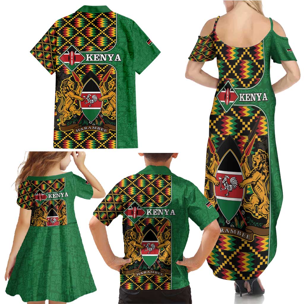 Kenya Family Matching Summer Maxi Dress and Hawaiian Shirt Coat Of Arms Kente Pattern - Wonder Print Shop