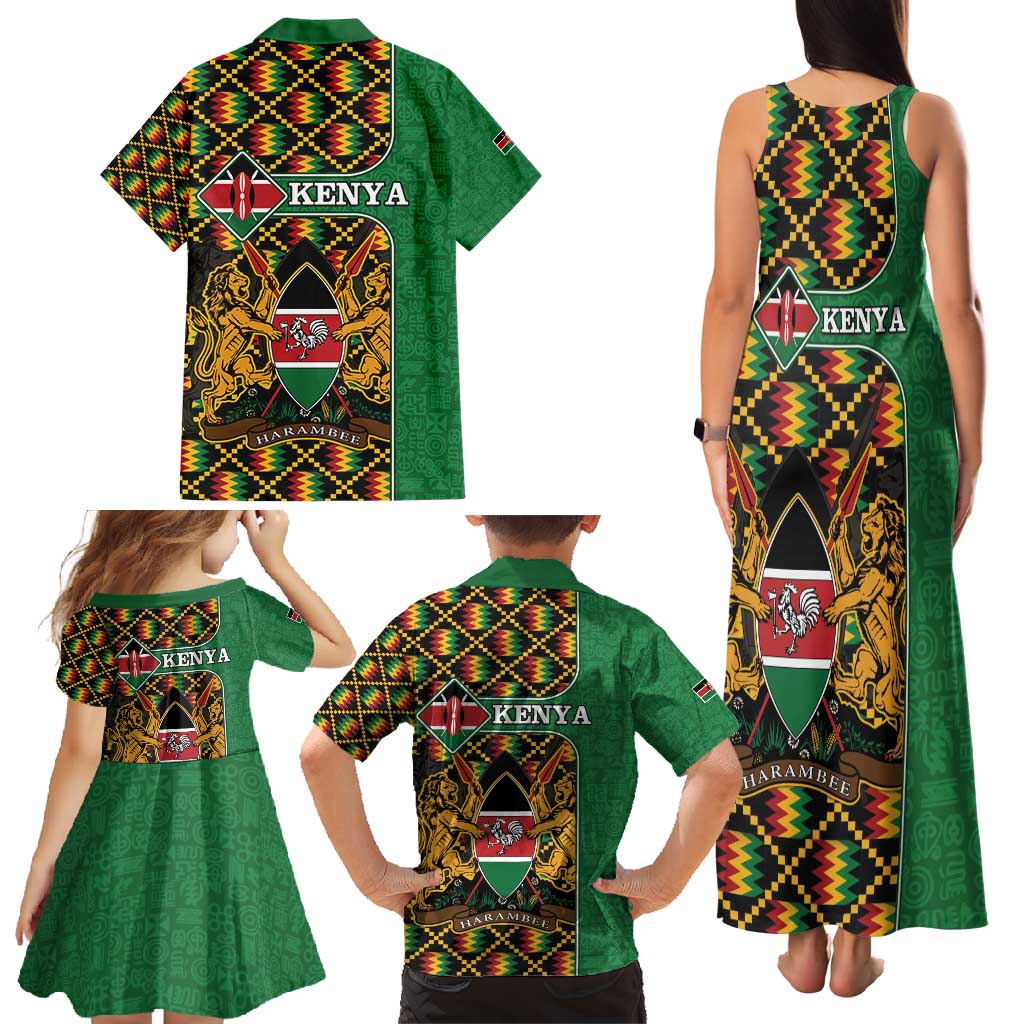 Kenya Family Matching Tank Maxi Dress and Hawaiian Shirt Coat Of Arms Kente Pattern - Wonder Print Shop