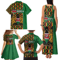 Kenya Family Matching Tank Maxi Dress and Hawaiian Shirt Coat Of Arms Kente Pattern - Wonder Print Shop