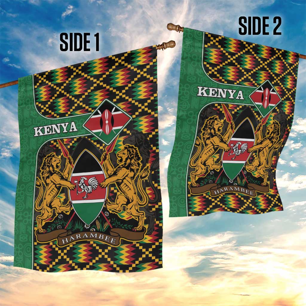 Kenya Garden Flag Coat Of Arms Kente Pattern - Wonder Print Shop