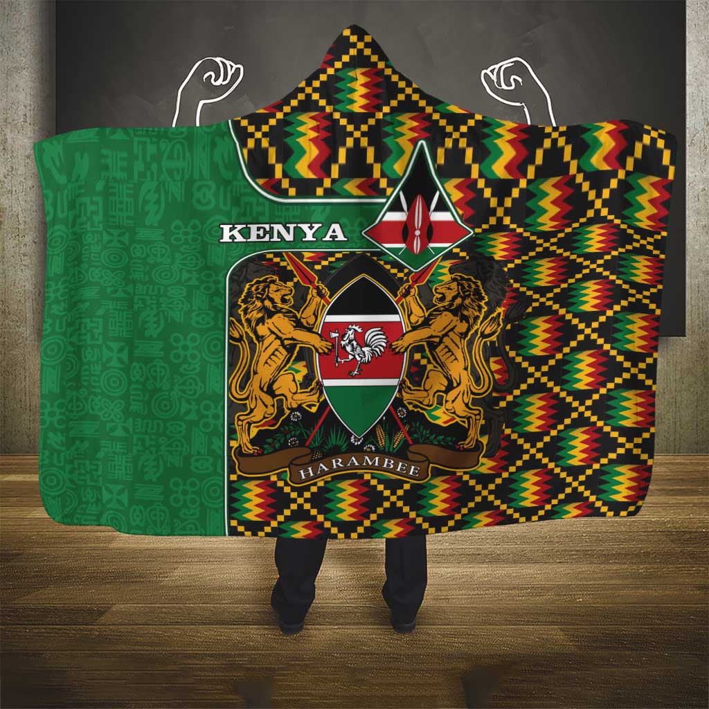 Kenya Hooded Blanket Coat Of Arms Kente Pattern