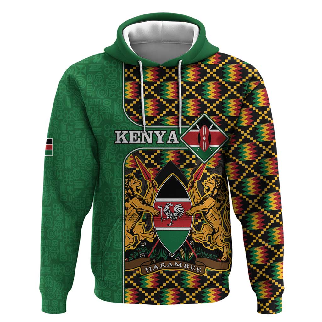 Kenya Hoodie Coat Of Arms Kente Pattern - Wonder Print Shop