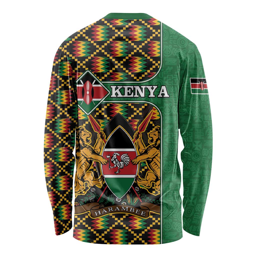 Kenya Long Sleeve Shirt Coat Of Arms Kente Pattern - Wonder Print Shop