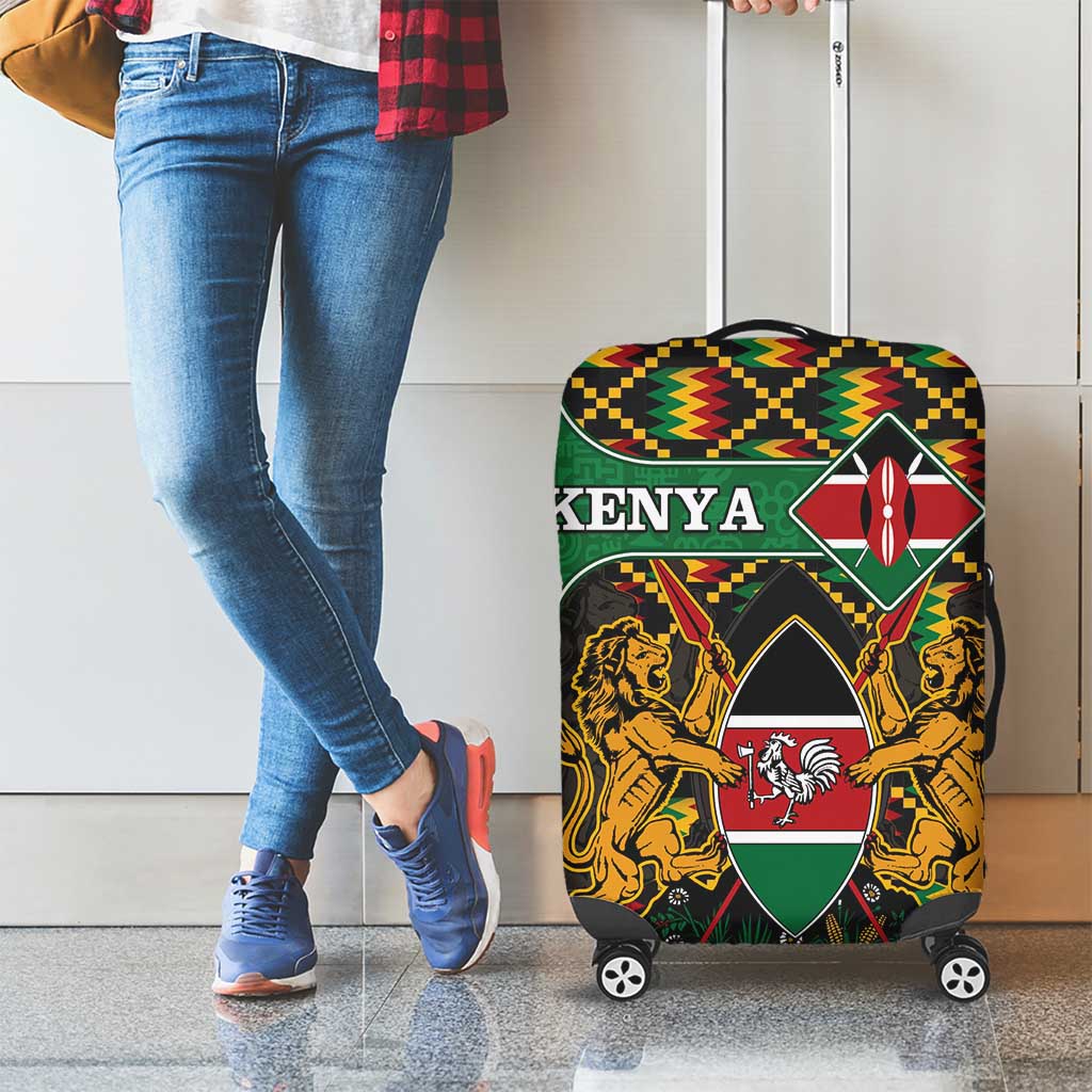 Kenya Luggage Cover Coat Of Arms Kente Pattern - Wonder Print Shop