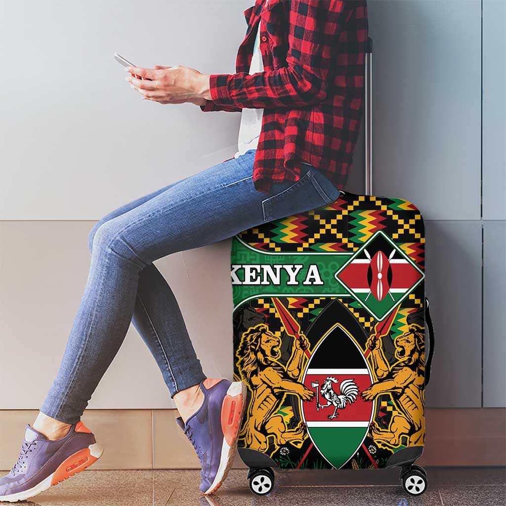 Kenya Luggage Cover Coat Of Arms Kente Pattern - Wonder Print Shop