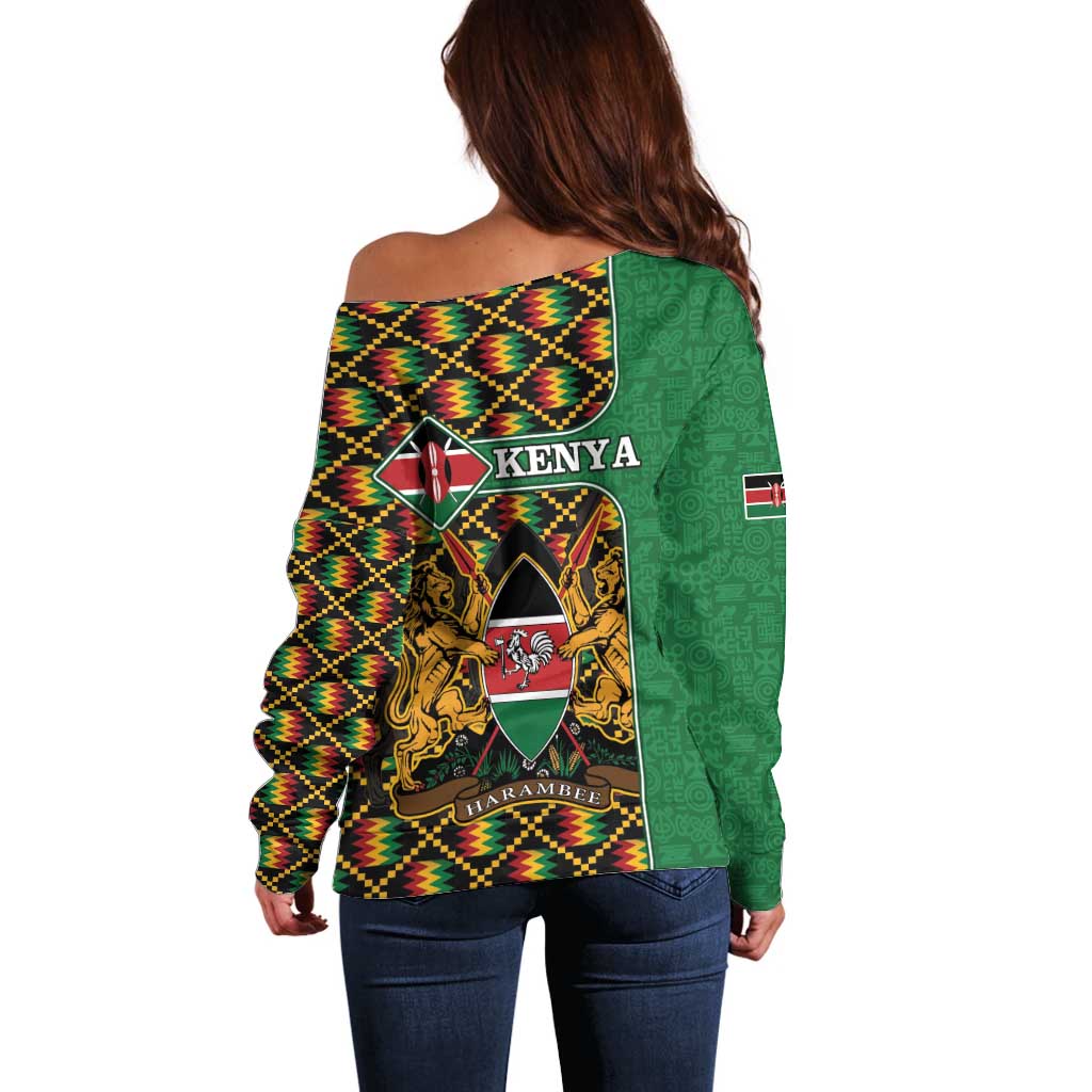 Kenya Off Shoulder Sweater Coat Of Arms Kente Pattern - Wonder Print Shop