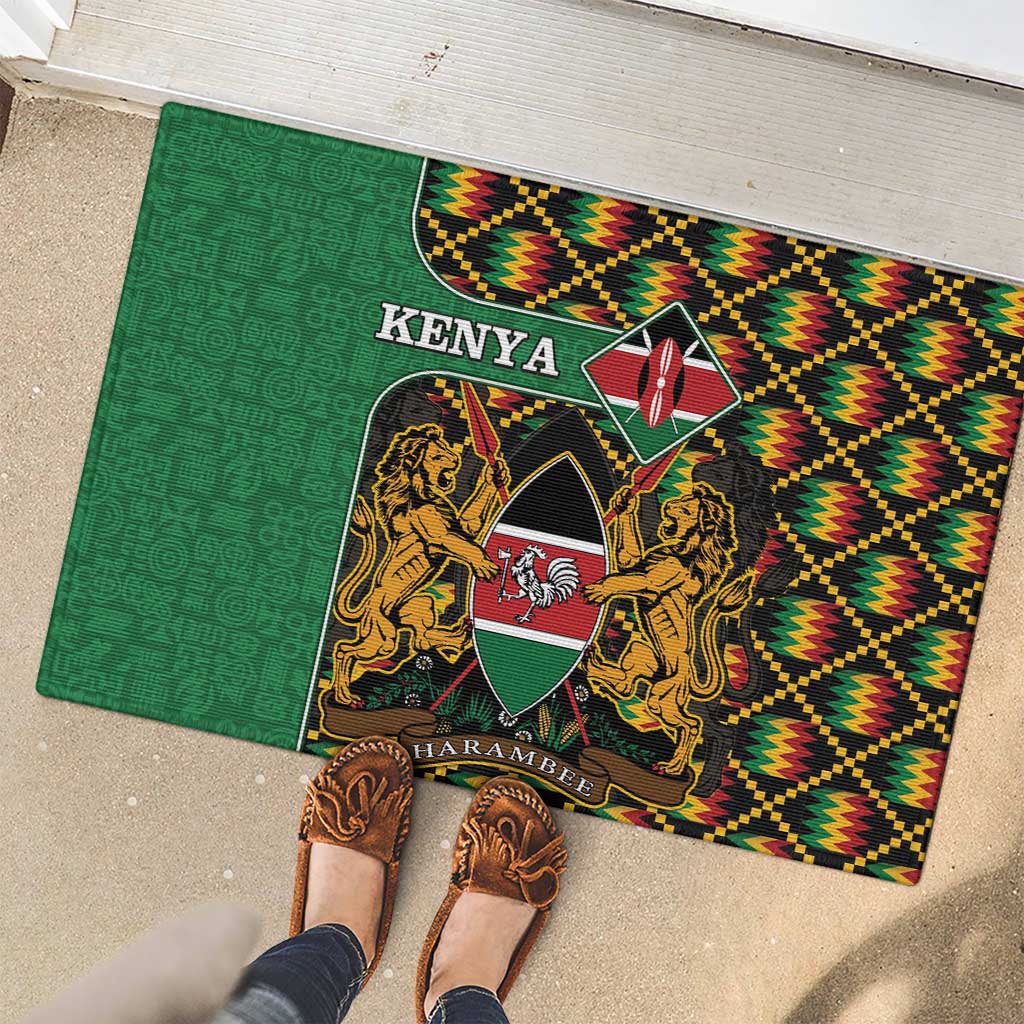 Kenya Rubber Doormat Coat Of Arms Kente Pattern - Wonder Print Shop