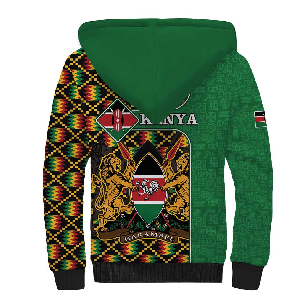 Kenya Sherpa Hoodie Coat Of Arms Kente Pattern - Wonder Print Shop
