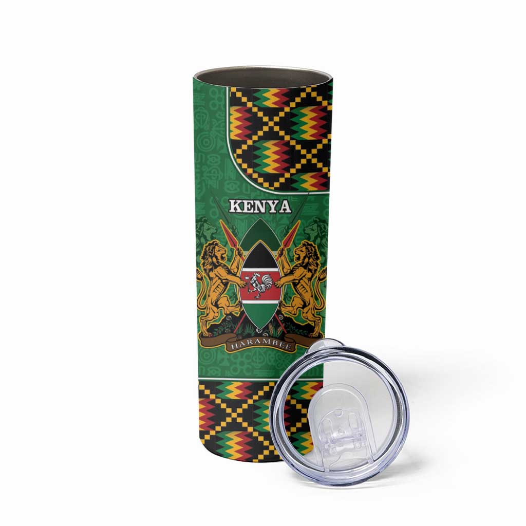 Kenya Skinny Tumbler Coat Of Arms Kente Pattern - Wonder Print Shop