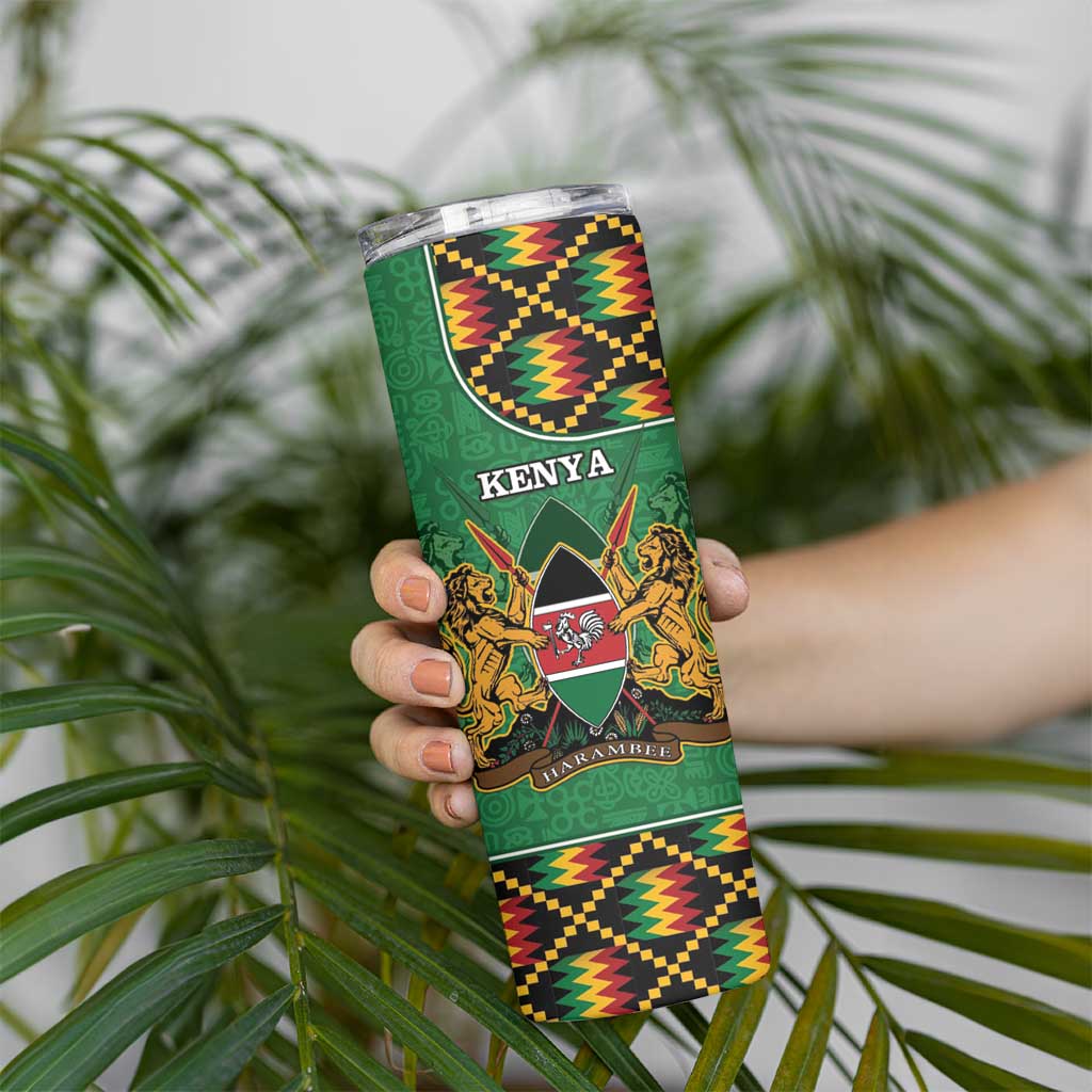 Kenya Skinny Tumbler Coat Of Arms Kente Pattern - Wonder Print Shop