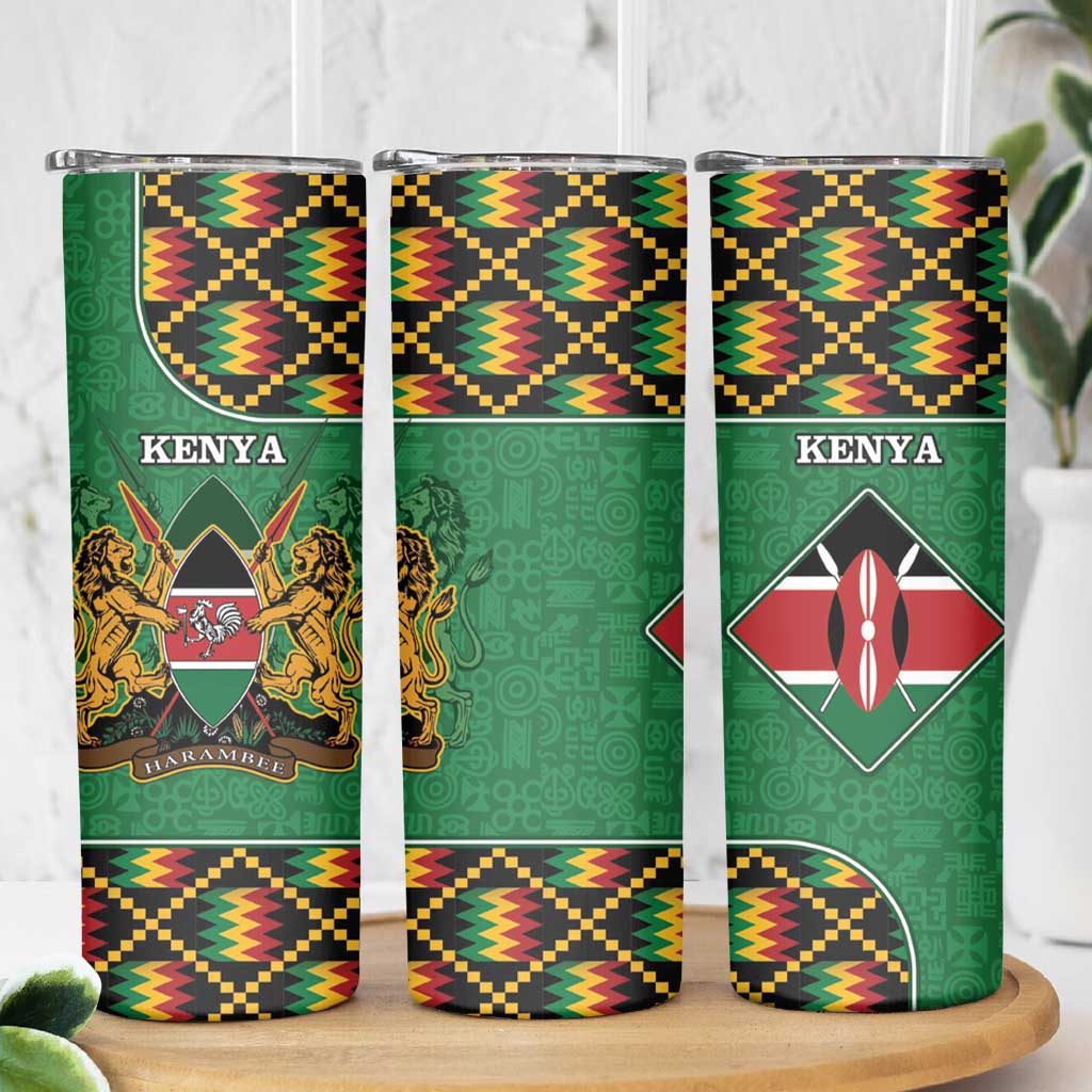 Kenya Skinny Tumbler Coat Of Arms Kente Pattern - Wonder Print Shop