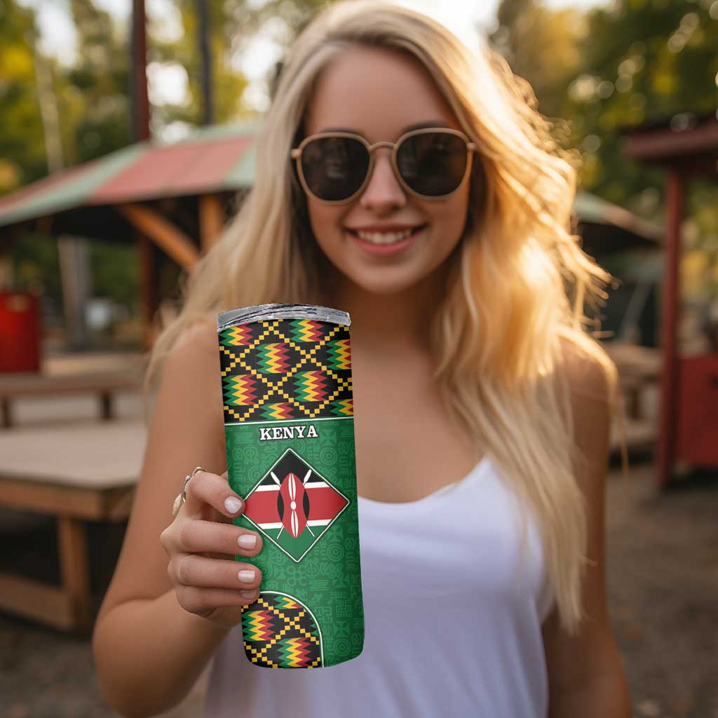 Kenya Skinny Tumbler Coat Of Arms Kente Pattern - Wonder Print Shop
