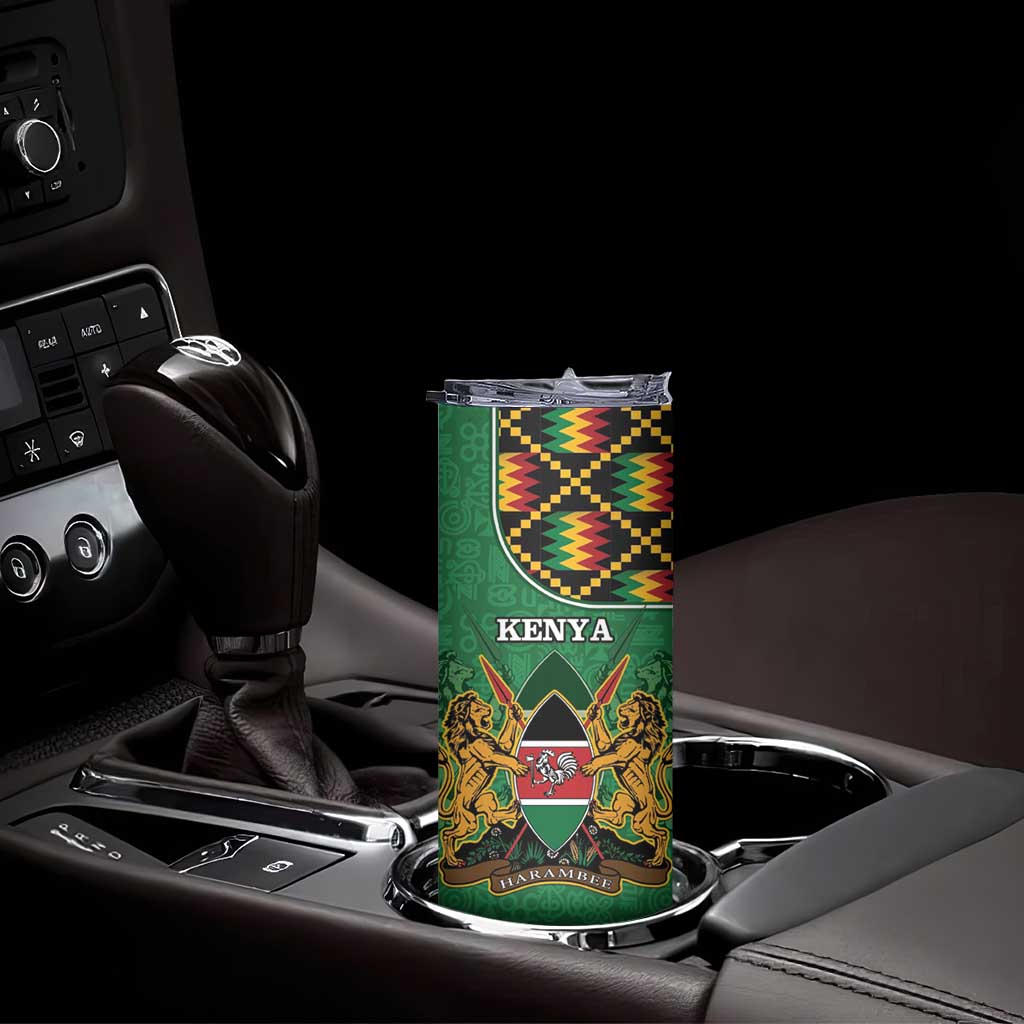Kenya Skinny Tumbler Coat Of Arms Kente Pattern - Wonder Print Shop