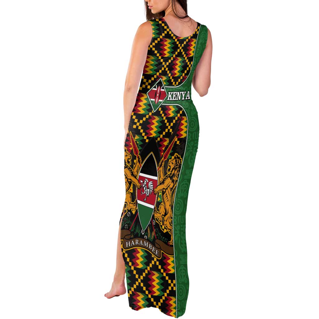 Kenya Tank Maxi Dress Coat Of Arms Kente Pattern - Wonder Print Shop