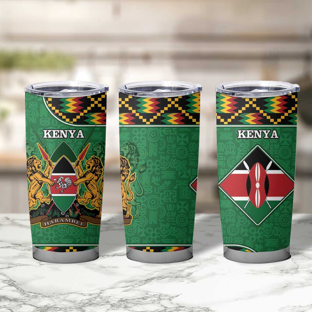 Kenya Tumbler Cup Coat Of Arms Kente Pattern - Wonder Print Shop