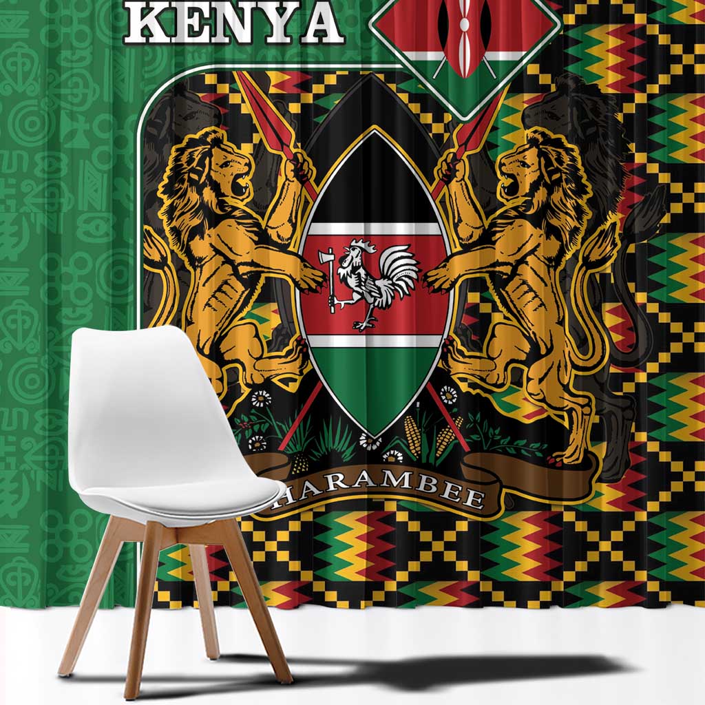 Kenya Window Curtain Coat Of Arms Kente Pattern - Wonder Print Shop