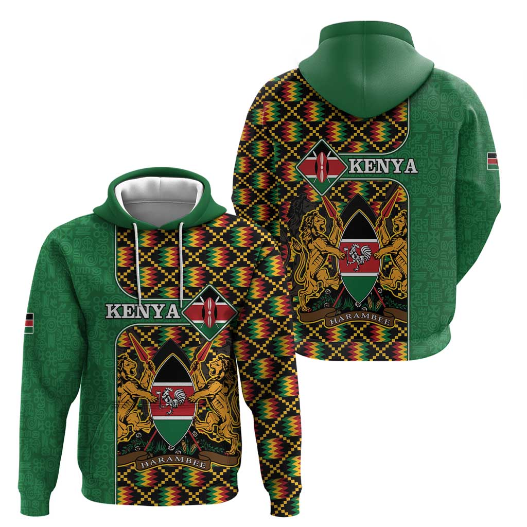 Kenya Zip Hoodie Coat Of Arms Kente Pattern - Wonder Print Shop