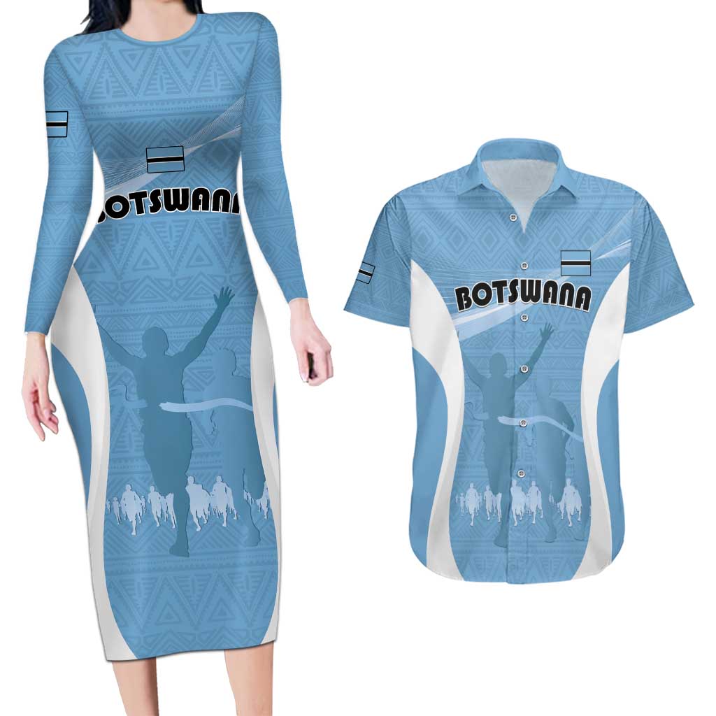 Personalized Botswana Athletics Couples Matching Long Sleeve Bodycon Dress and Hawaiian Shirt Go Champions Go - Wonder Print Shop