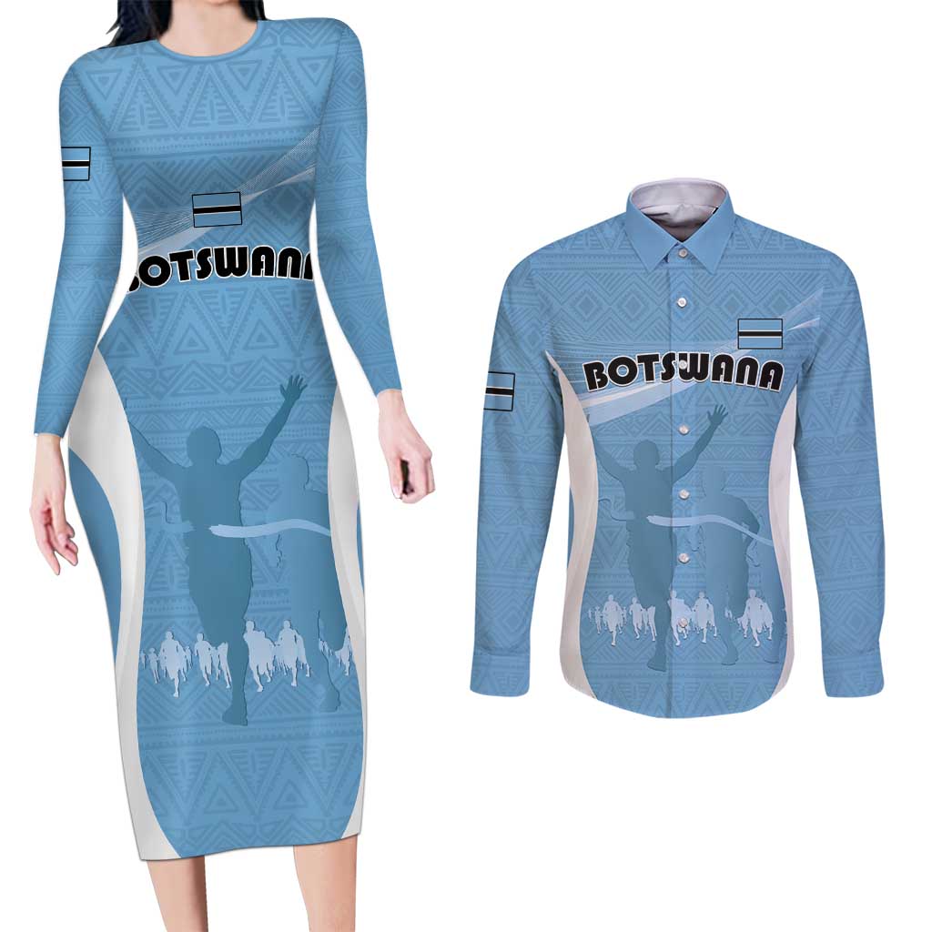 Personalized Botswana Athletics Couples Matching Long Sleeve Bodycon Dress and Long Sleeve Button Shirt Go Champions Go - Wonder Print Shop