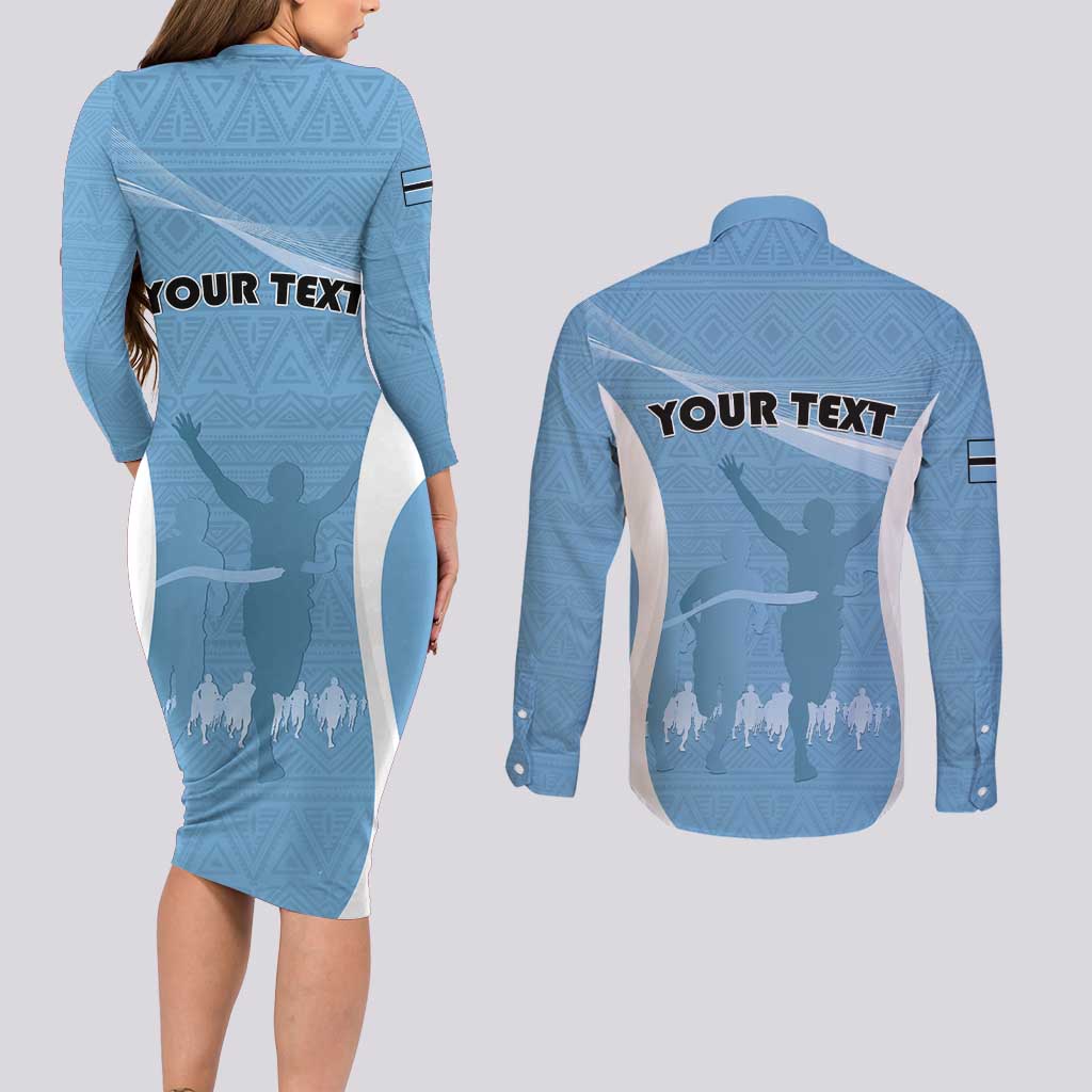 Personalized Botswana Athletics Couples Matching Long Sleeve Bodycon Dress and Long Sleeve Button Shirt Go Champions Go - Wonder Print Shop