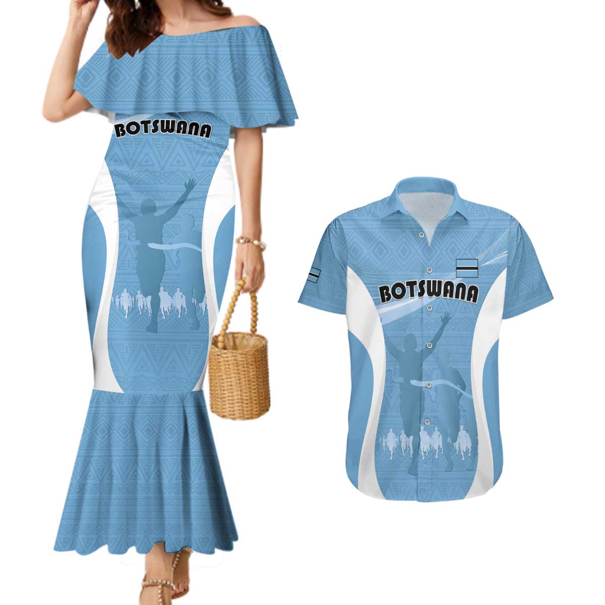 Personalized Botswana Athletics Couples Matching Mermaid Dress and Hawaiian Shirt Go Champions Go - Wonder Print Shop