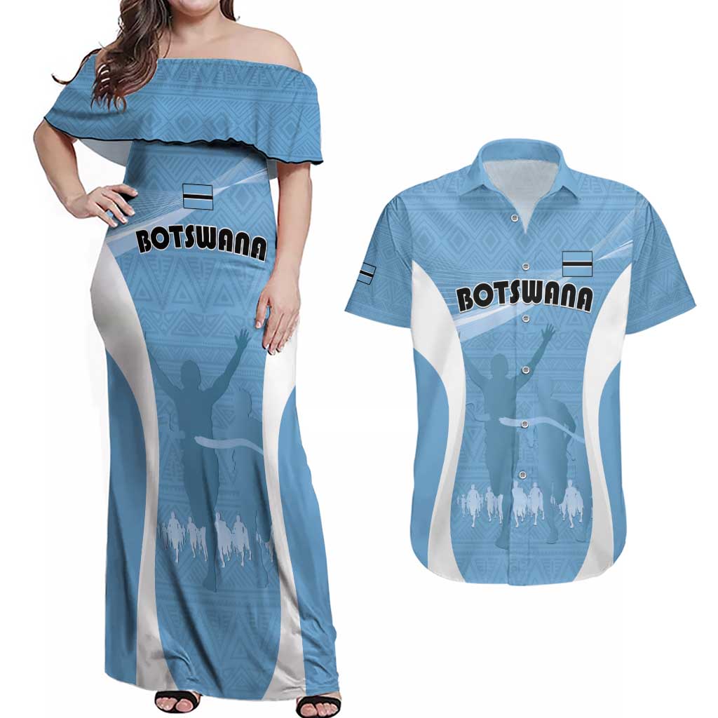 Personalized Botswana Athletics Couples Matching Off Shoulder Maxi Dress and Hawaiian Shirt Go Champions Go - Wonder Print Shop