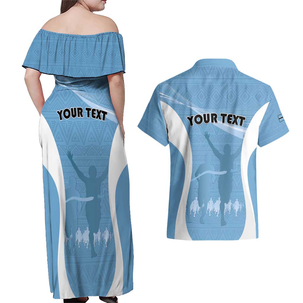 Personalized Botswana Athletics Couples Matching Off Shoulder Maxi Dress and Hawaiian Shirt Go Champions Go - Wonder Print Shop