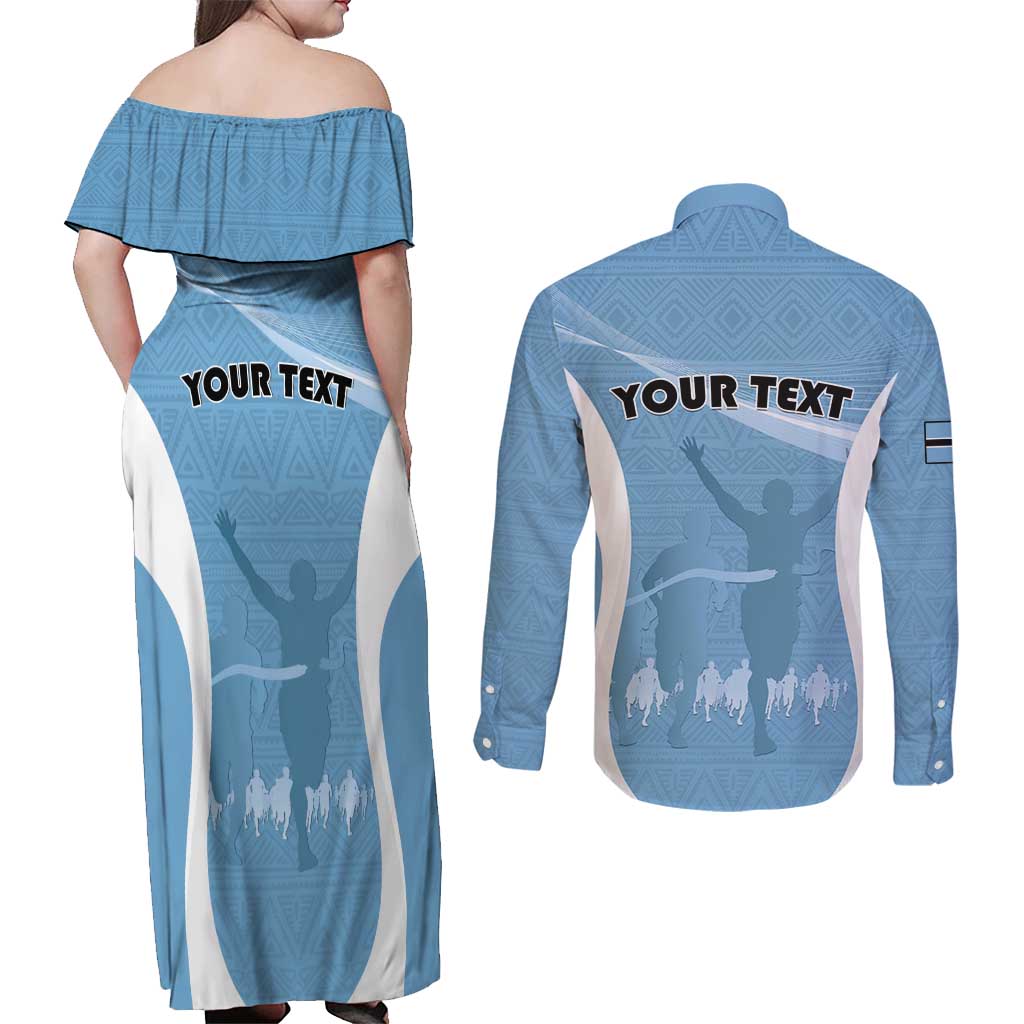 Personalized Botswana Athletics Couples Matching Off Shoulder Maxi Dress and Long Sleeve Button Shirt Go Champions Go - Wonder Print Shop