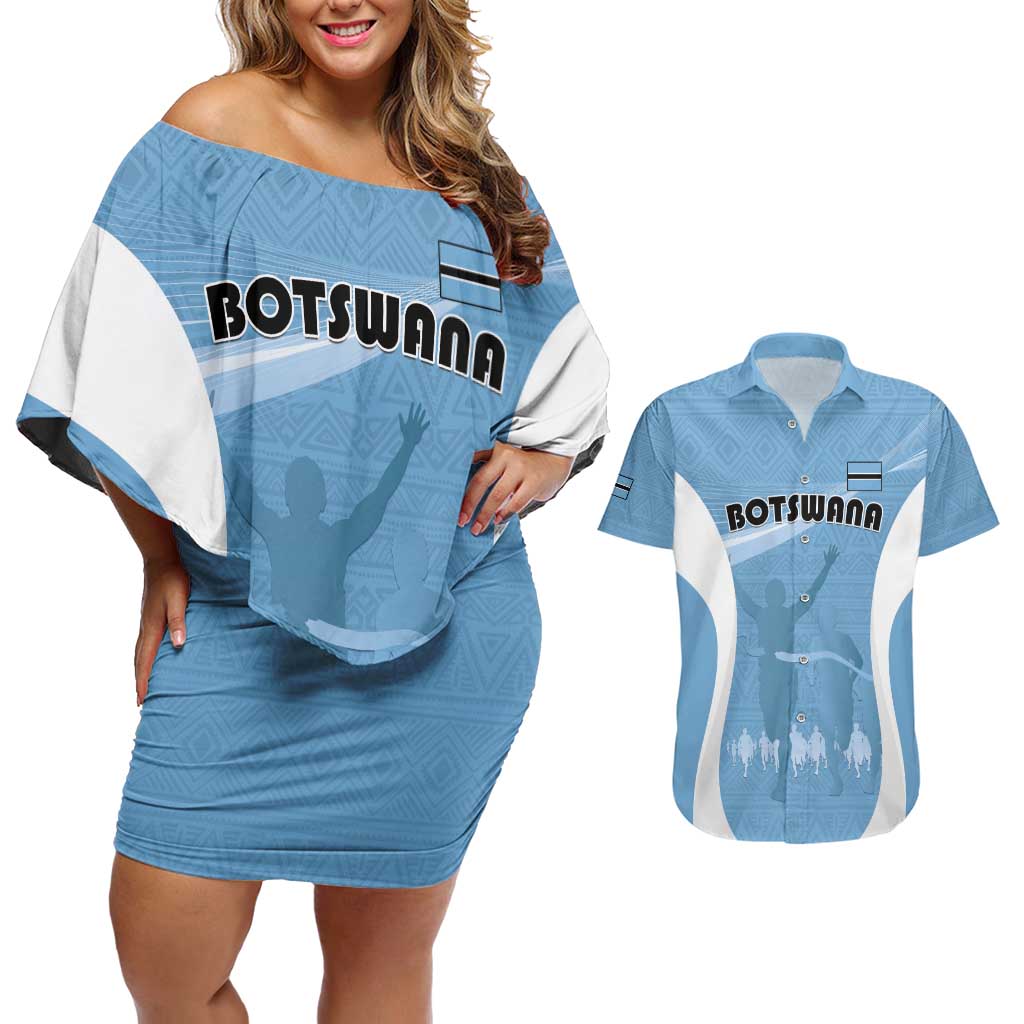 Personalized Botswana Athletics Couples Matching Off Shoulder Short Dress and Hawaiian Shirt Go Champions Go - Wonder Print Shop