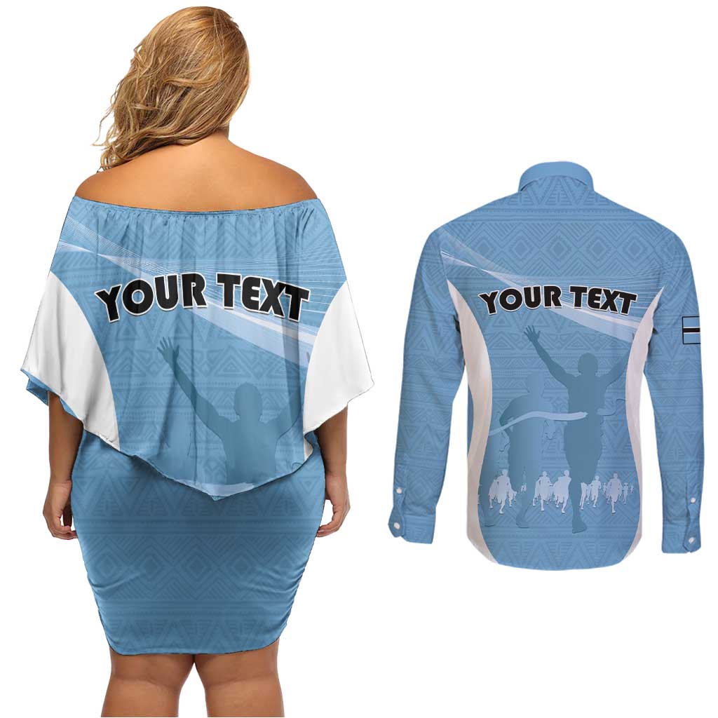 Personalized Botswana Athletics Couples Matching Off Shoulder Short Dress and Long Sleeve Button Shirt Go Champions Go - Wonder Print Shop