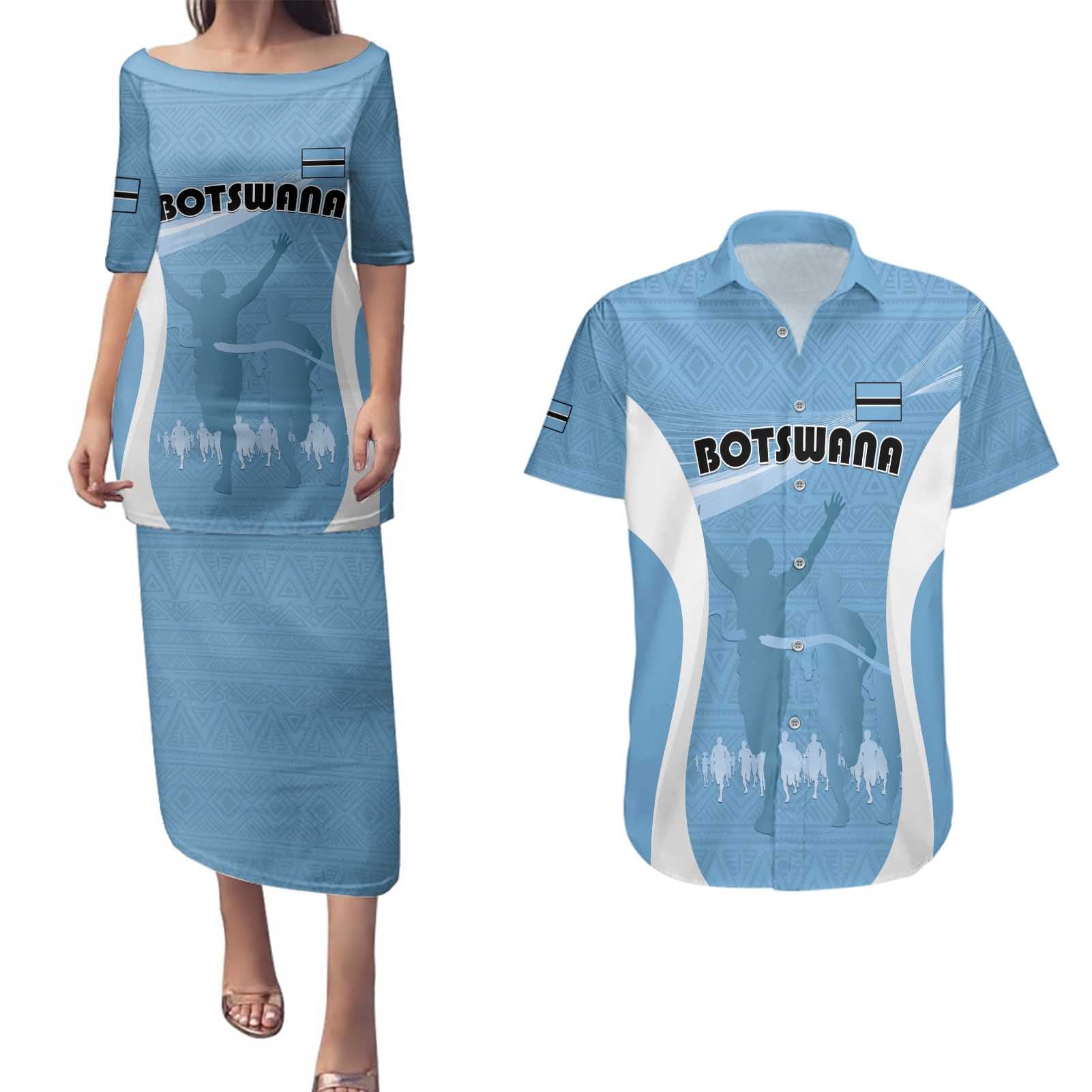 Personalized Botswana Athletics Couples Matching Puletasi and Hawaiian Shirt Go Champions Go - Wonder Print Shop