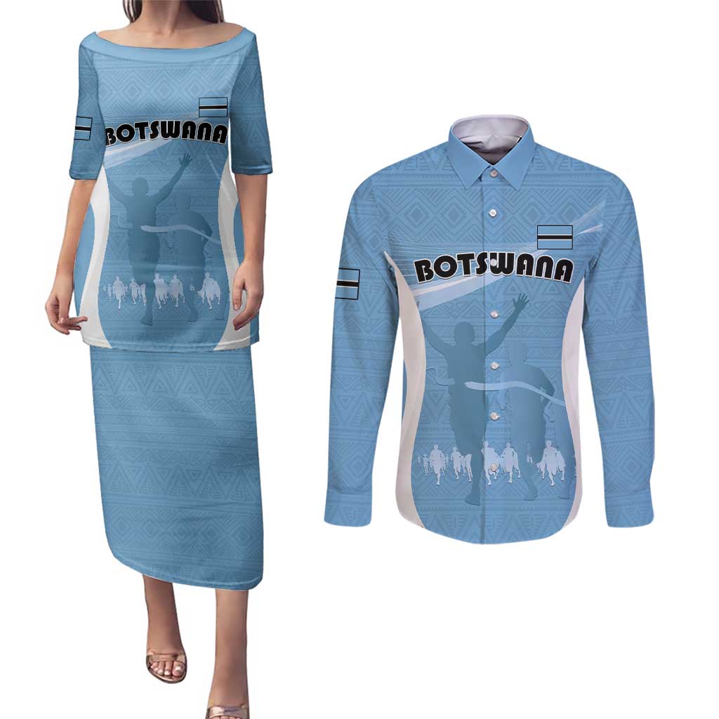 Personalized Botswana Athletics Couples Matching Puletasi and Long Sleeve Button Shirt Go Champions Go - Wonder Print Shop
