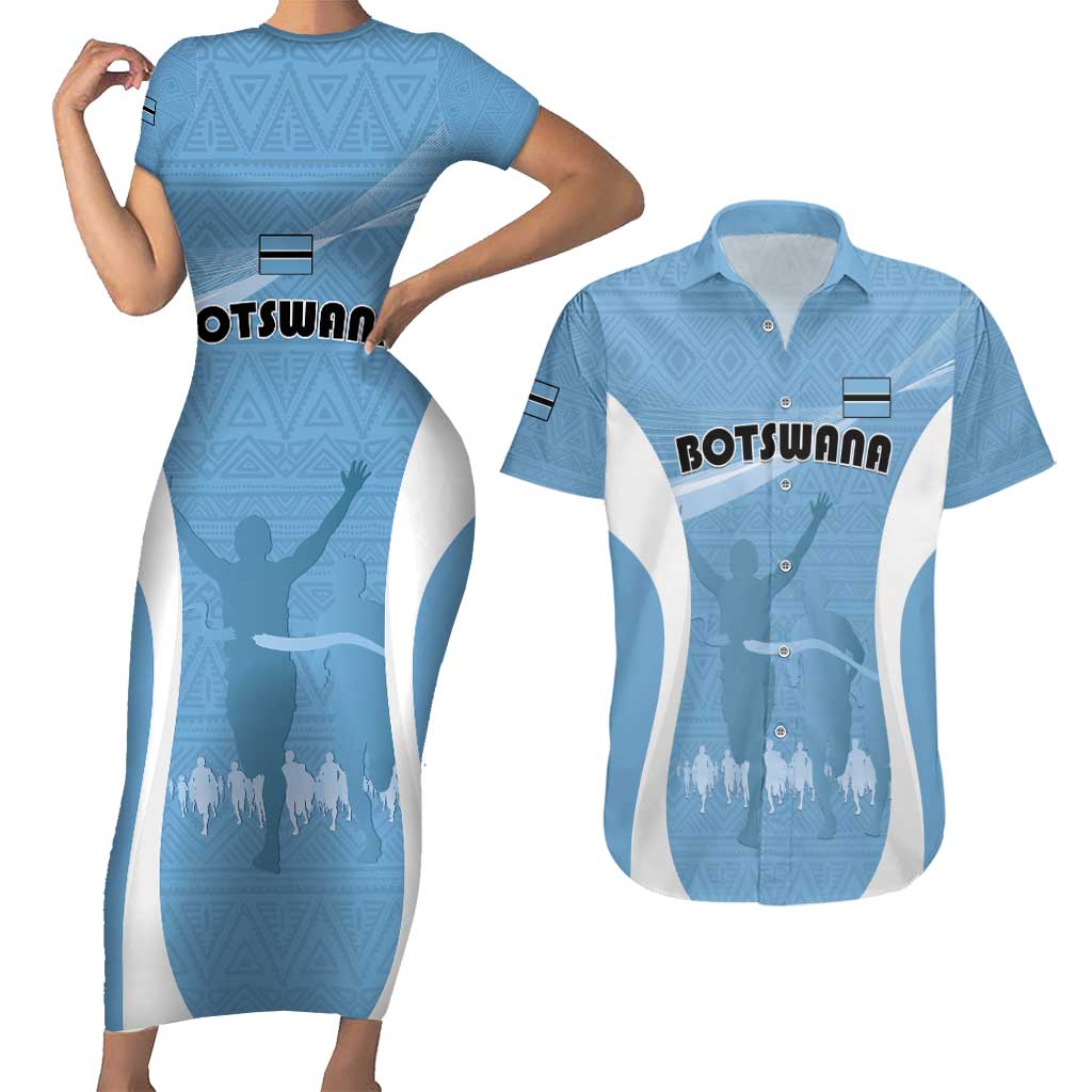 Personalized Botswana Athletics Couples Matching Short Sleeve Bodycon Dress and Hawaiian Shirt Go Champions Go - Wonder Print Shop